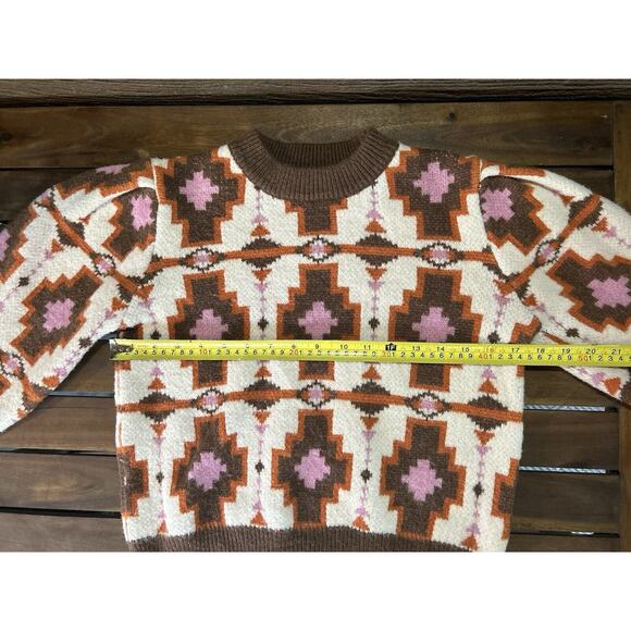 Women’s Cider Sweater Wool Multicolor Brown Pink Retro Look Pleated Shoulder- S - Picture 4 of 4